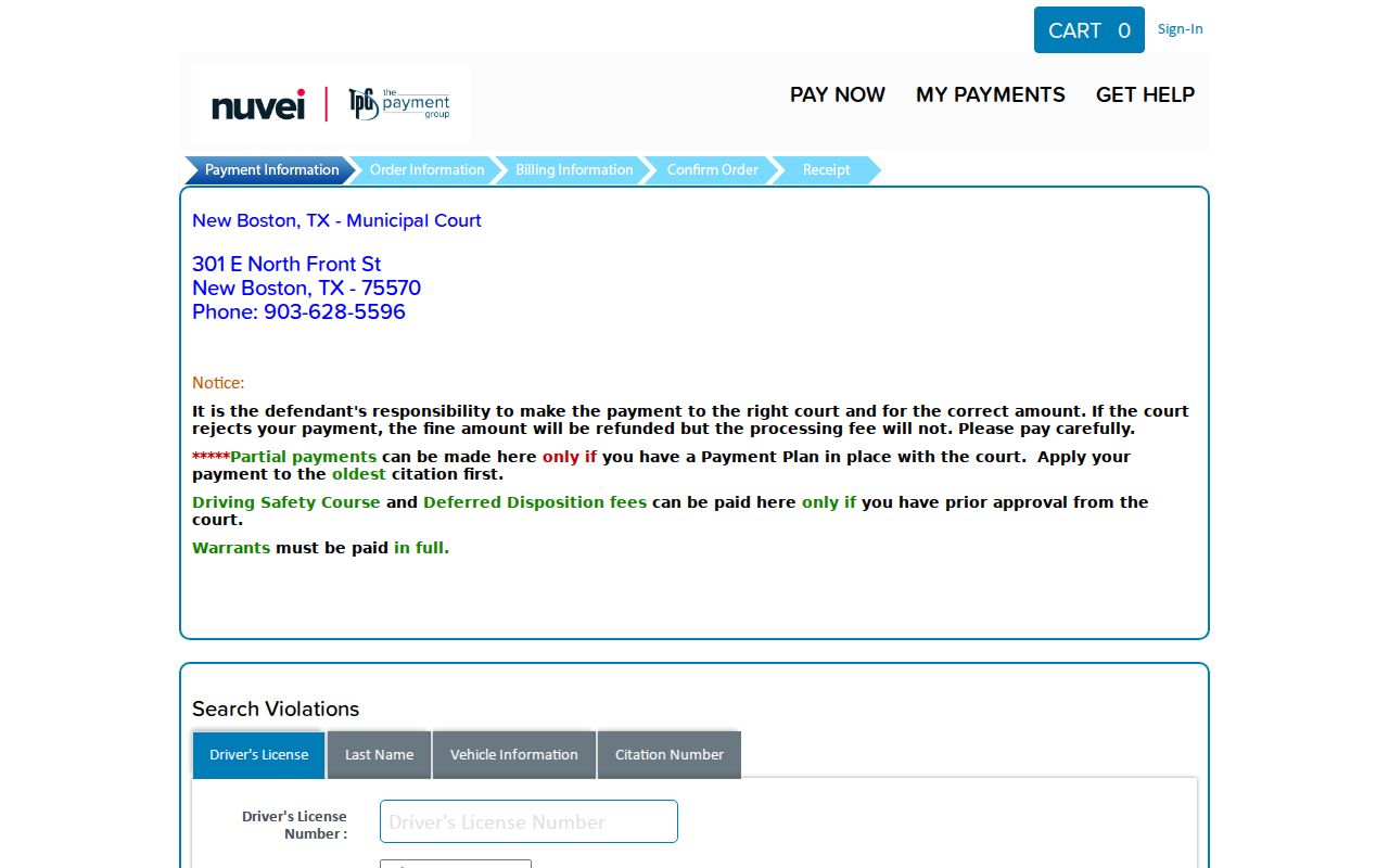 New Boston TrafficPayment citation and account search choices